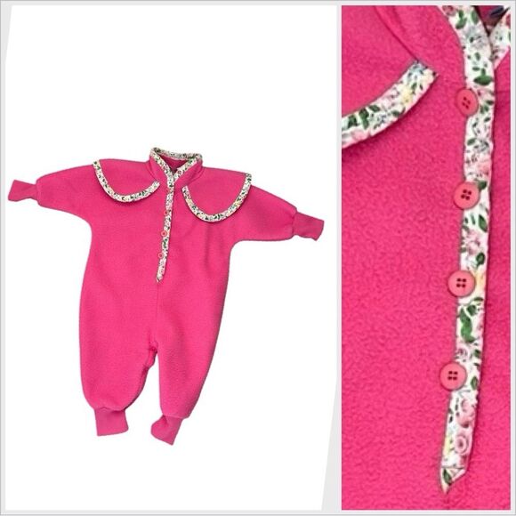 Vintage Babycrest Fleece Winter Pink Floral Baby Walksuit Jumpsuit 12M - Picture 1 of 13